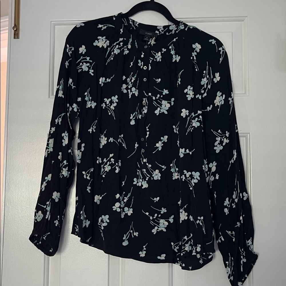 J. Crew Black Top with White Floral Design - NEW
